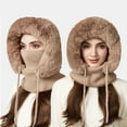 thumbnail image 3 of Upgraded 3-in-1 Fleece-Lined Knit Hat - Scarf & Mask Combo, Windproof Warm Balaclava with Fuzzy Collar, Adjustable Drawstring, Durable Winter Hat for Women & Cold Weather Activities, A, 3 of 9