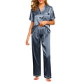 thumbnail image 2 of Summer Savings Clearance Women's Pajama Set, 2 Piece Lounge Outfits V Neck Y2K Sleep Set Fall Long Sleeve Long Pants With Pockets Pjs Set, 2 of 3