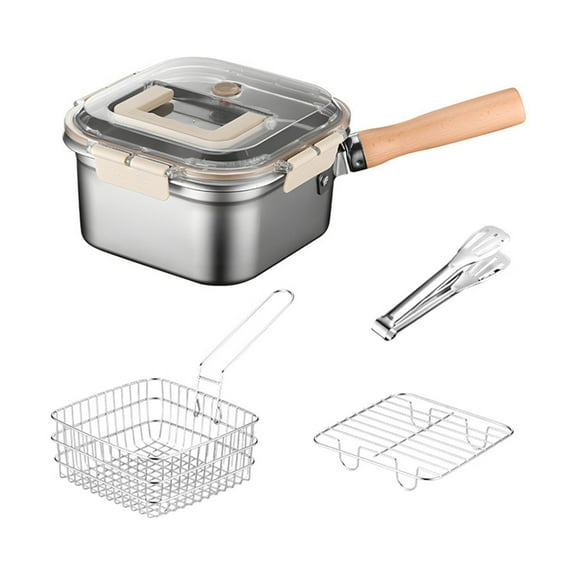 Shoreew Stainless Steel Deep Fryer 5-in-1 Fryer Steamer Baker Strainer Portable Outdoor Cooking Pot with Basket