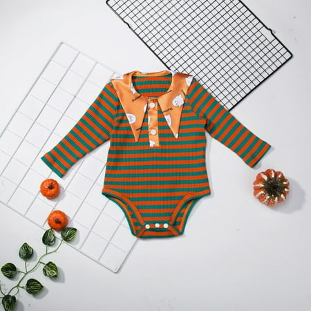 

DanceeMangoo Babany bebe Newborn Baby Girls Long Sleeve Halloween Stripe Pointed Collar Romper Cotton Girl Bodysuit Costume