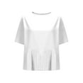 thumbnail image 3 of Yuwull Summer Tops For Women Tops For Women Trendy Women'S Crew-Neck Pleated Hem Loose Short-Sleeved Pleated Shirt Casual Cute Tops For Women On ClearanceL, 3 of 6