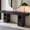 Black, variant on Mintazer 71" Modern U-Shaped Console Table with Charge Station, Entryway Table with Storage Shelves, Sofa Table for Entryway Hallway Living Room, Natural