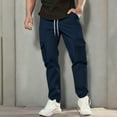thumbnail image 2 of Mens Casual Pants Elastic Waist Solid Fashion Long Pants Drawstring Sports Pants with Pockets, 2 of 9