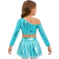 thumbnail image 6 of iiniim Girls Sparkly Latin Hip Hop Jazz Dance Outfit Long Sleeve Sequin Crop Top with Metallic Tutu Skirt Light Blue 12, 6 of 7