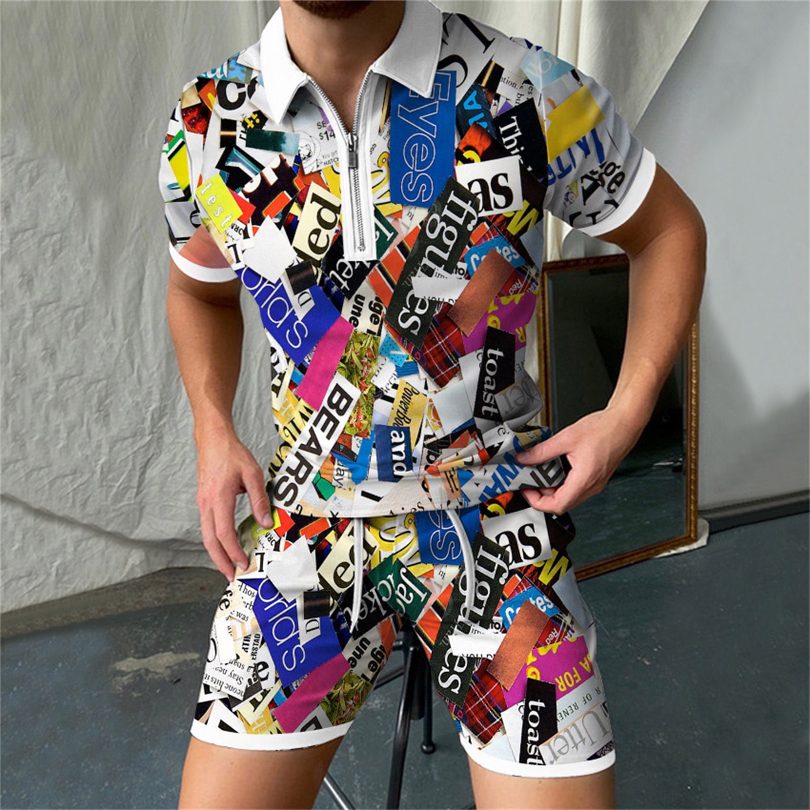 du er Mudret Tick VEKDONE 2023 Clearance Mens Summer 2 Piece Sets 3D Graphic Print Short  Sleeve 1/4 Zip Polo Shirts Golf Shorts Set Casual Outfits - Walmart.com