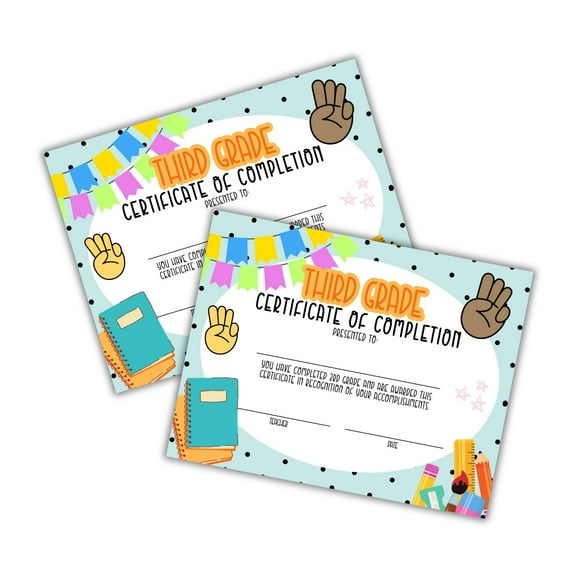 3rd Third Grade Certificate of Completion Graduation Diploma 30pk 8.5x11 90s Seed Bracelet Checkered Neutral Award Theme Trendy Minimalist