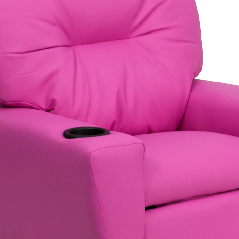 BizChair Contemporary Hot Pink Vinyl Kids Recliner with Cup Holder