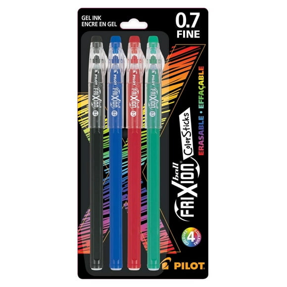FriXion Ball Color Sticks Erasable Pens -  Assorted, Fine 0.7mm point, 4-pk
