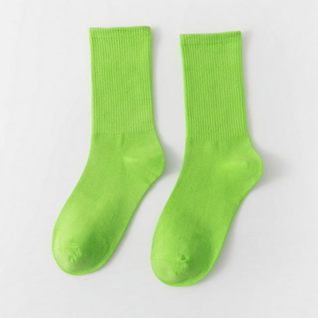 33 Couleurs Chaussettes en Coton pour Femmes Col Rond Mi-Mollet Mode Couleur Unie Respirantes Chaussettes Décontractées Automne Filles Bas Bas Vert Fluorescent
