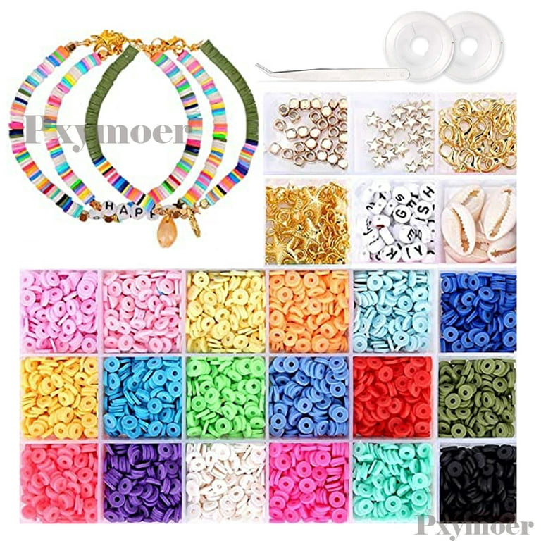 Lorsys14040 Pcs Clay Beads for Bracelet Making, Paodey 48 Colors 3 Boxes  Polymer Clay Beads Spacer Beads Kit, Jewelry Making Kit with Preppy Heishi  Beads and Elastic Strings, Crafts Gift for Girls