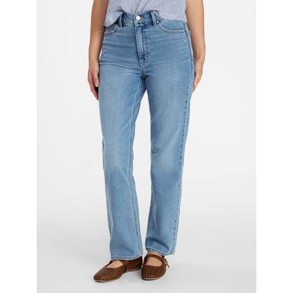 Time and Tru Women's High Rise Straight Leg Jeans, 30" Inseam, Sizes 0-22, 0S-22S