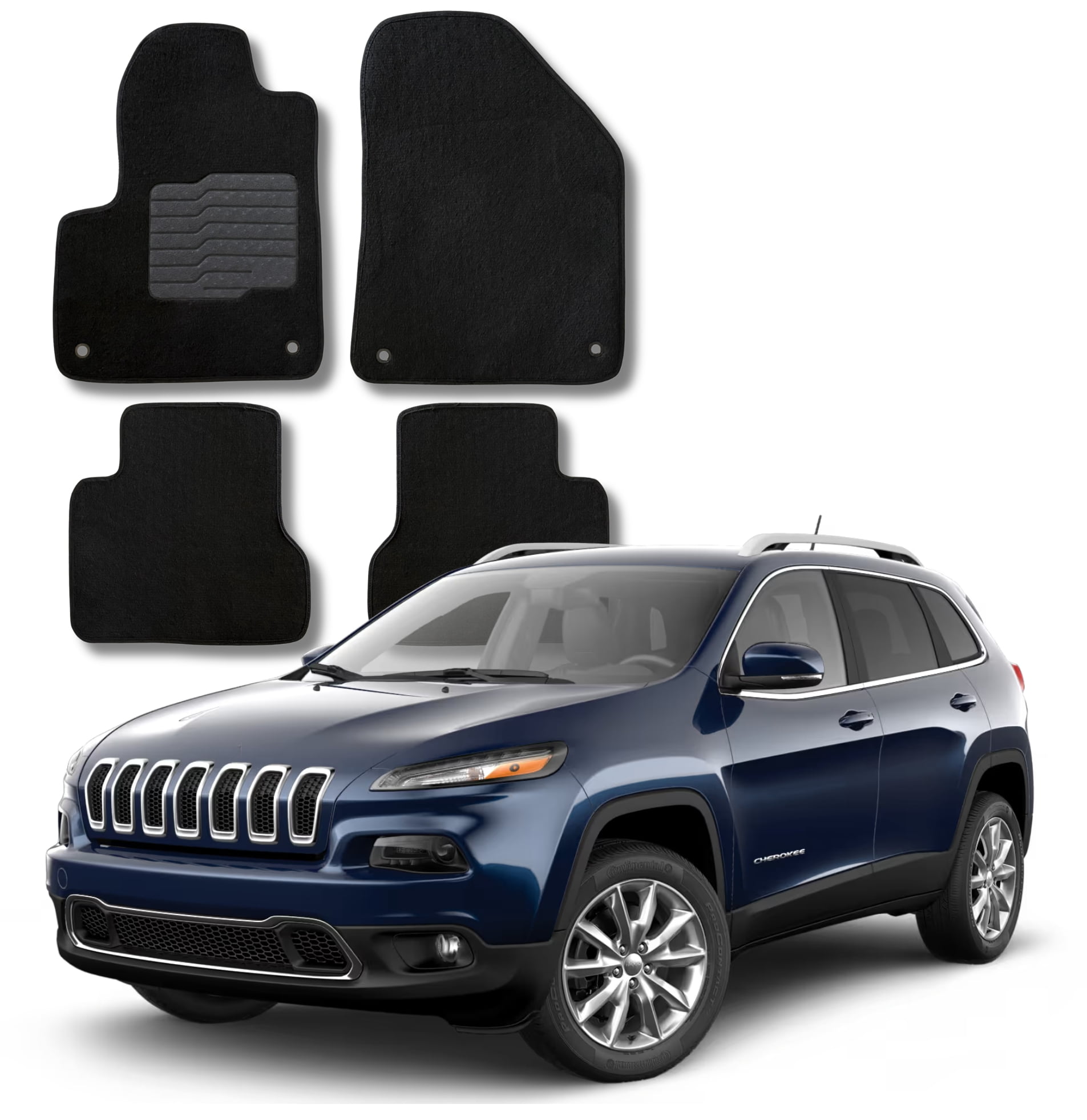 ecoMats Carpet Floor Mats Fit for 2014 to 2023 Jeep Cherokee with Non-Slip Driver Heel Pad, Front and Rear, Black