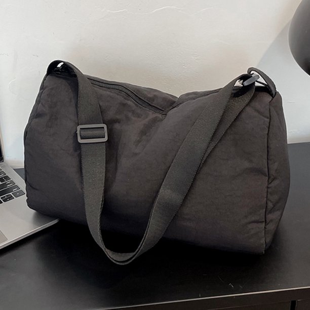 Bolso bandolera informal unisex, bolso satchel de nailon para viaje, trabajo, compras (negro)