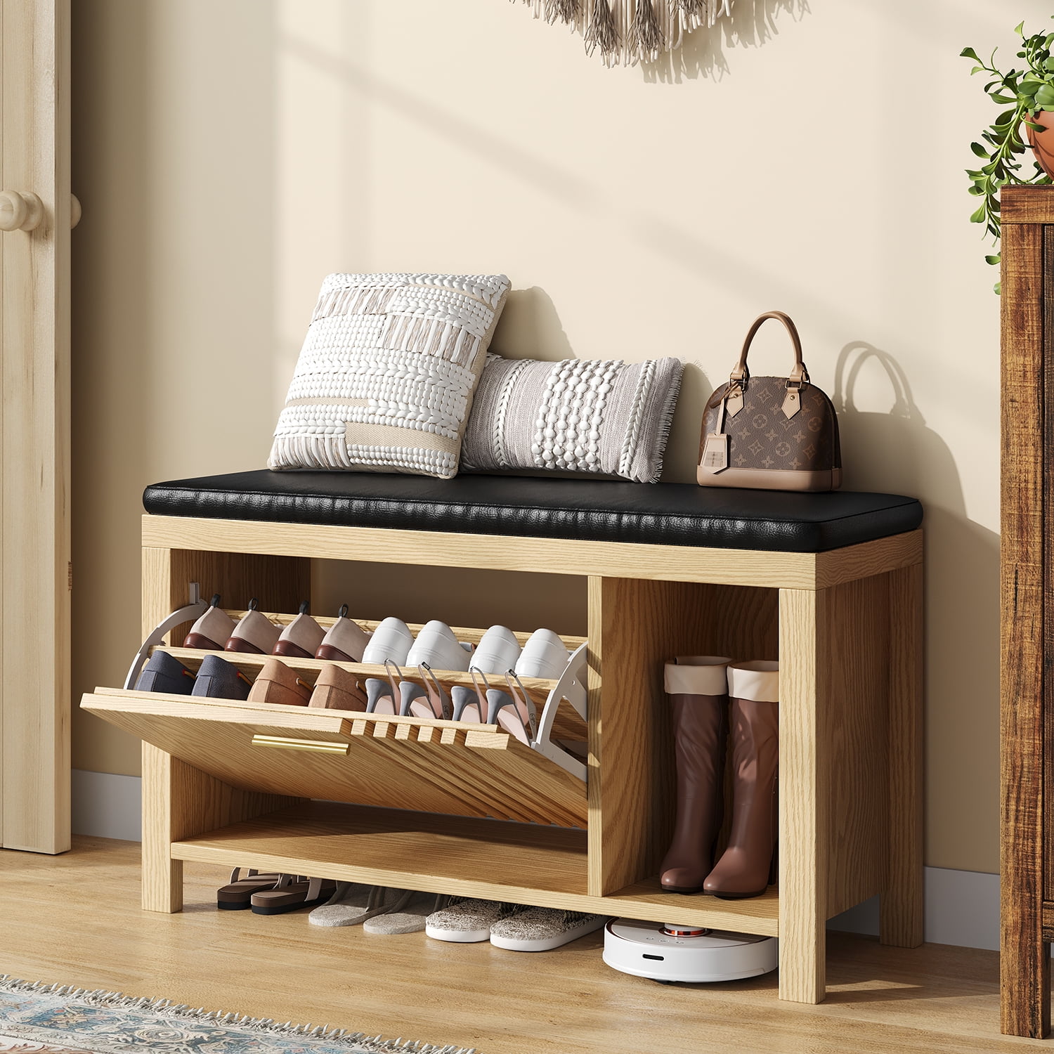 KidKraft Nantucket Wood Storage Bench with Three Bins, White