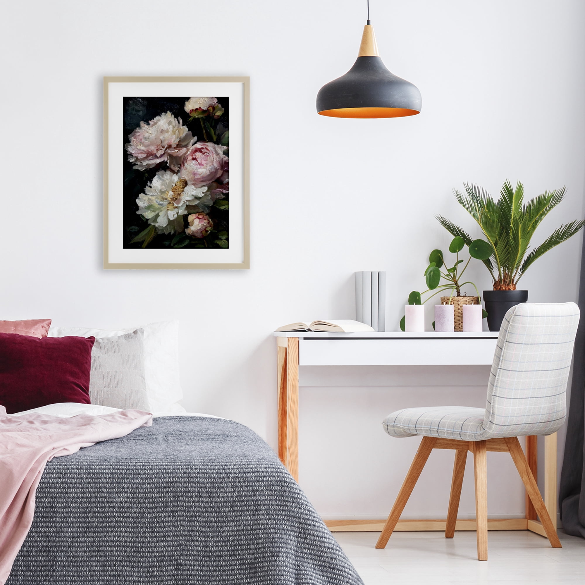 Stupell Industries Soft And Moody Peonies Birch Framed Print Under Glass, design by Petal Prints Design