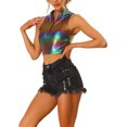 thumbnail image 4 of MODA NOVA Juniors’s Mock Neck Zipper Front Sleeveless Holographic Sparkle Party Tops Multicolor Rainbow M, 4 of 5