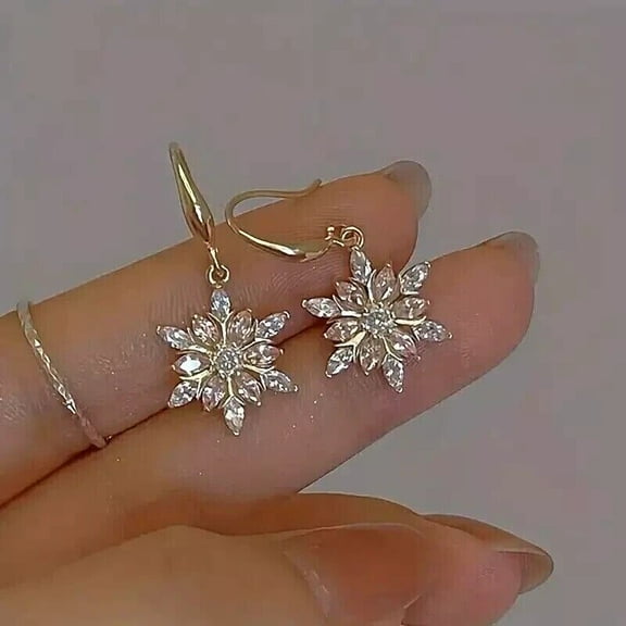 Round Cut Simulated Diamond Earrings Snowflake Earring In 14k Yellow Gold Plated