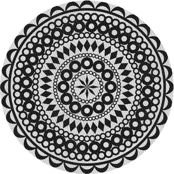 Ahgly Company Indoor Round Patterned Charcoal Black Novelty Area Rugs, 8' Round