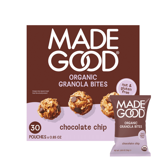 MadeGood Chocolate Chip Granola Bites, 30 Count, Organic Snacks, 0.85 oz