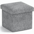 thumbnail image 1 of Banco Otomana de Almacenamiento Plegable, Reposapiés Otomana, Cofre de Almacenamiento, para Sala de Estar, Dormitorio, Entrada, Tela de Lino Gris Claro 12X12X12IN, 1 of 6