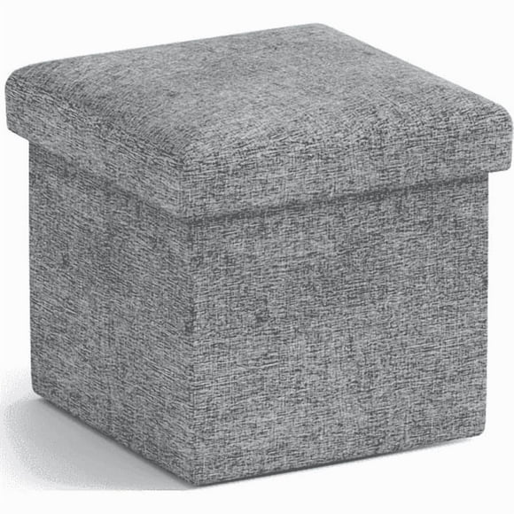 Banco Otomana de Almacenamiento Plegable, Reposapiés Otomana, Cofre de Almacenamiento, para Sala de Estar, Dormitorio, Entrada, Tela de Lino Gris Claro 12X12X12IN