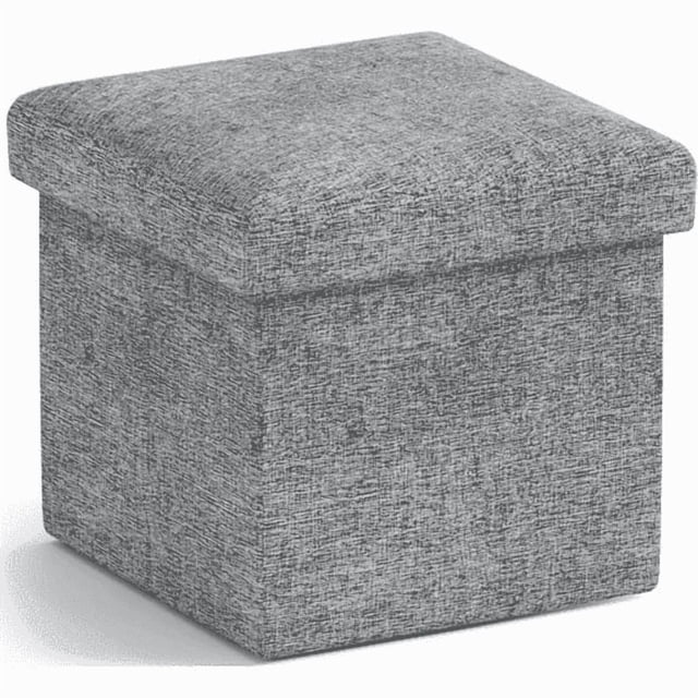 Banco Otomana de Almacenamiento Plegable, Reposapiés Otomana, Cofre de Almacenamiento, para Sala de Estar, Dormitorio, Entrada, Tela de Lino Gris Claro 12X12X12IN