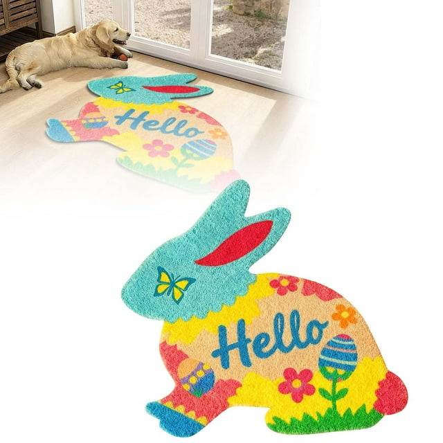 TIELUTT 2026 Easter Bunny Shaped Welcome Mat Easter Absorbent and Durable Mat Rugs for Living Room Floor Carpet Small Area Rug for Kids Large Blankets Coral Throw Blankets Bedroom Rugs 5x7