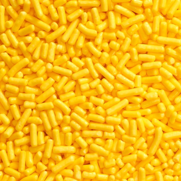 Yellow Jimmies Edible Sprinkles - 4 oz - Packaged in a food approved heat sealed bag - Includes 12 Silver Reflective Thank You Stickers