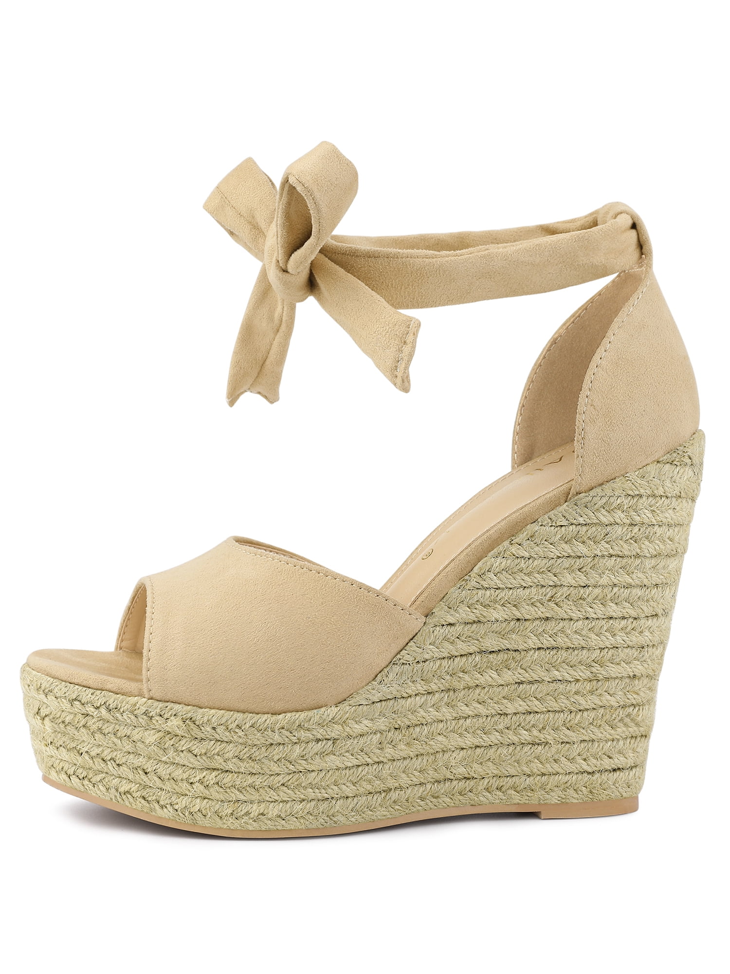 DARING DIVA Women's Espadrilles Tie Up Ankle Strap Wedges Sandals Beige 8.5