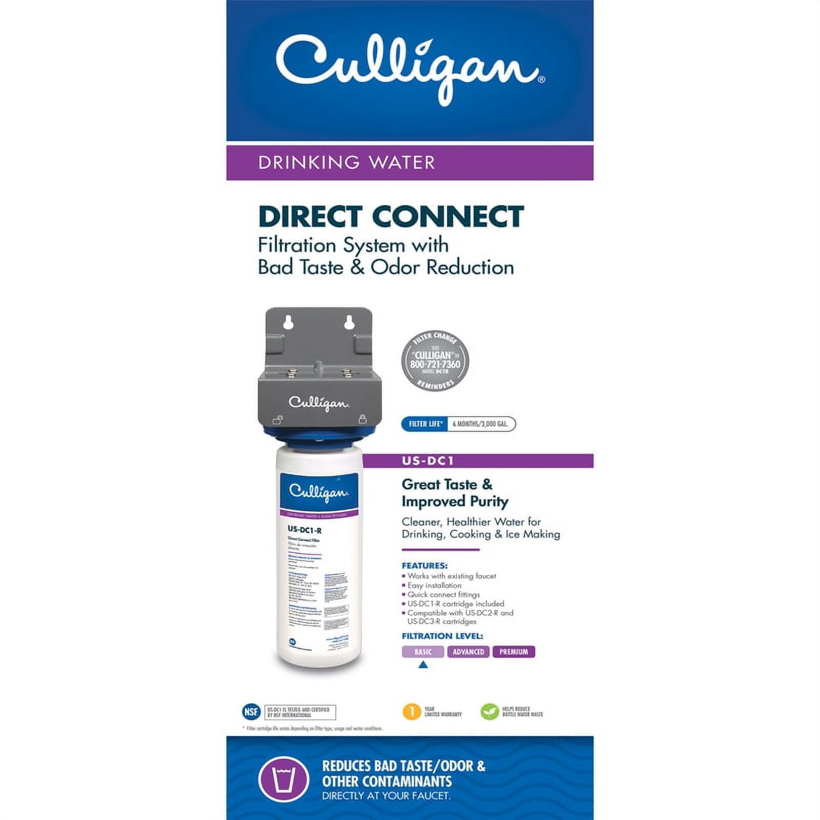 Culligan US-DC-1 Water Filter Housing,13-3/4" H,White
