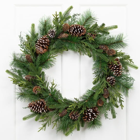 Northlight Mixed Birch and Cedar Iced Pinecone Artificial Christmas Wreath - 28" - Unlit