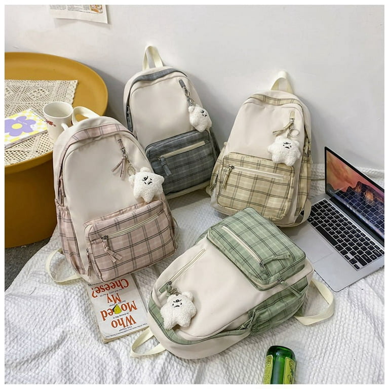 Kawaii Korean Style Plaid Student Backpack with Pendant Walmart