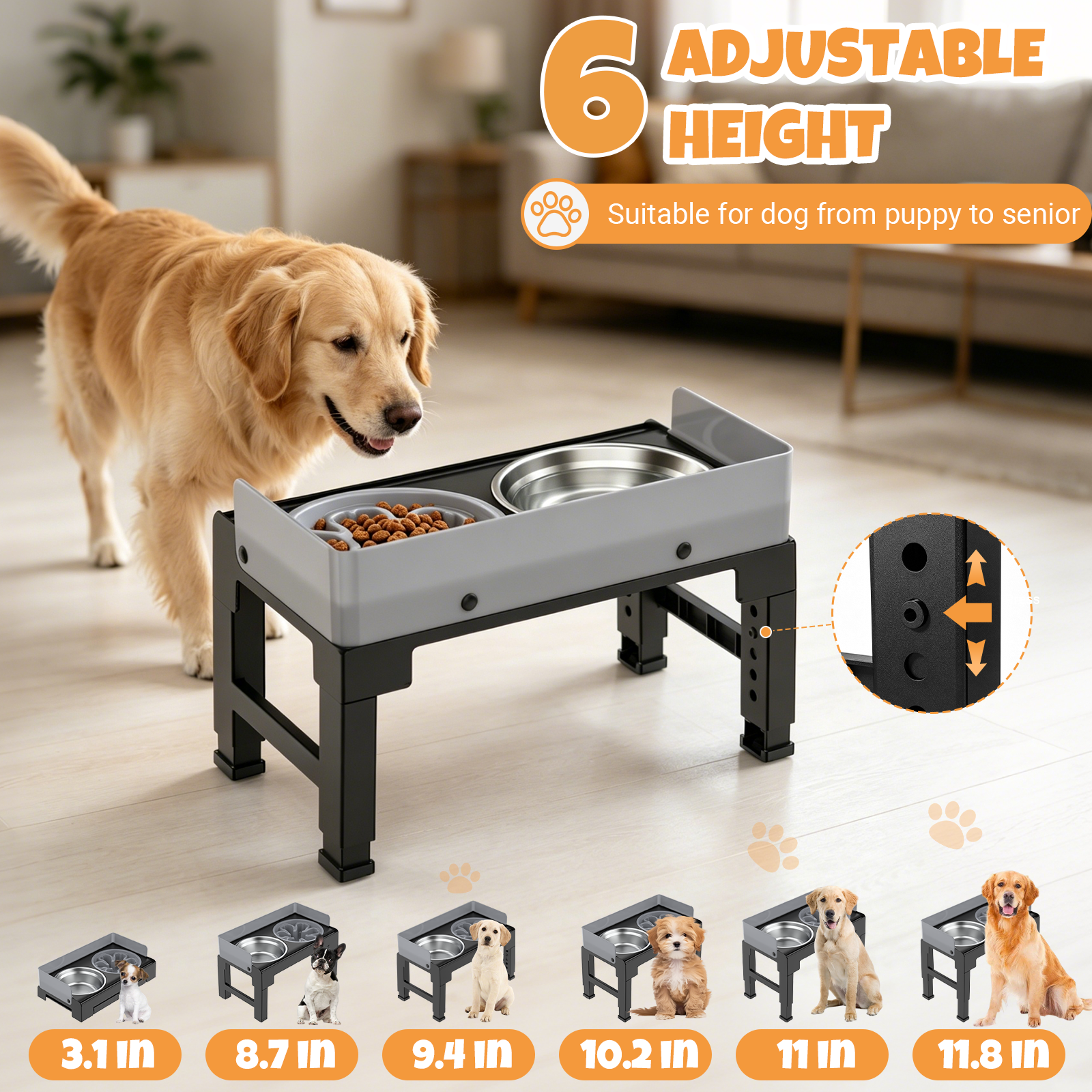 Euqvunn Elevated Dog Bowls, 6 Adjustable Heights with Slow Feeder photo 2