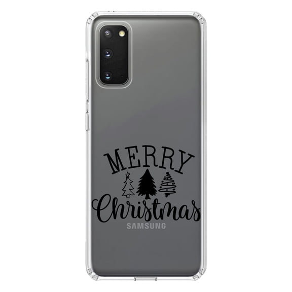 DistinctInk Clear Shockproof Hybrid Case for Galaxy S20 ULTRA / 5G (6.9" Screen) - TPU Bumper Acrylic Back Tempered Glass Screen Protector - Merry Christmas Doodle Trees