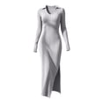 thumbnail image 7 of Tqcoqu Women's Solid Ribbed Knit Maxi Dresses,Lapel V Neck Long Sleeve Slim Fit Dress,Side Slit Business Elegant Maxi Dress,Gray Women's S-XXL, 7 of 7