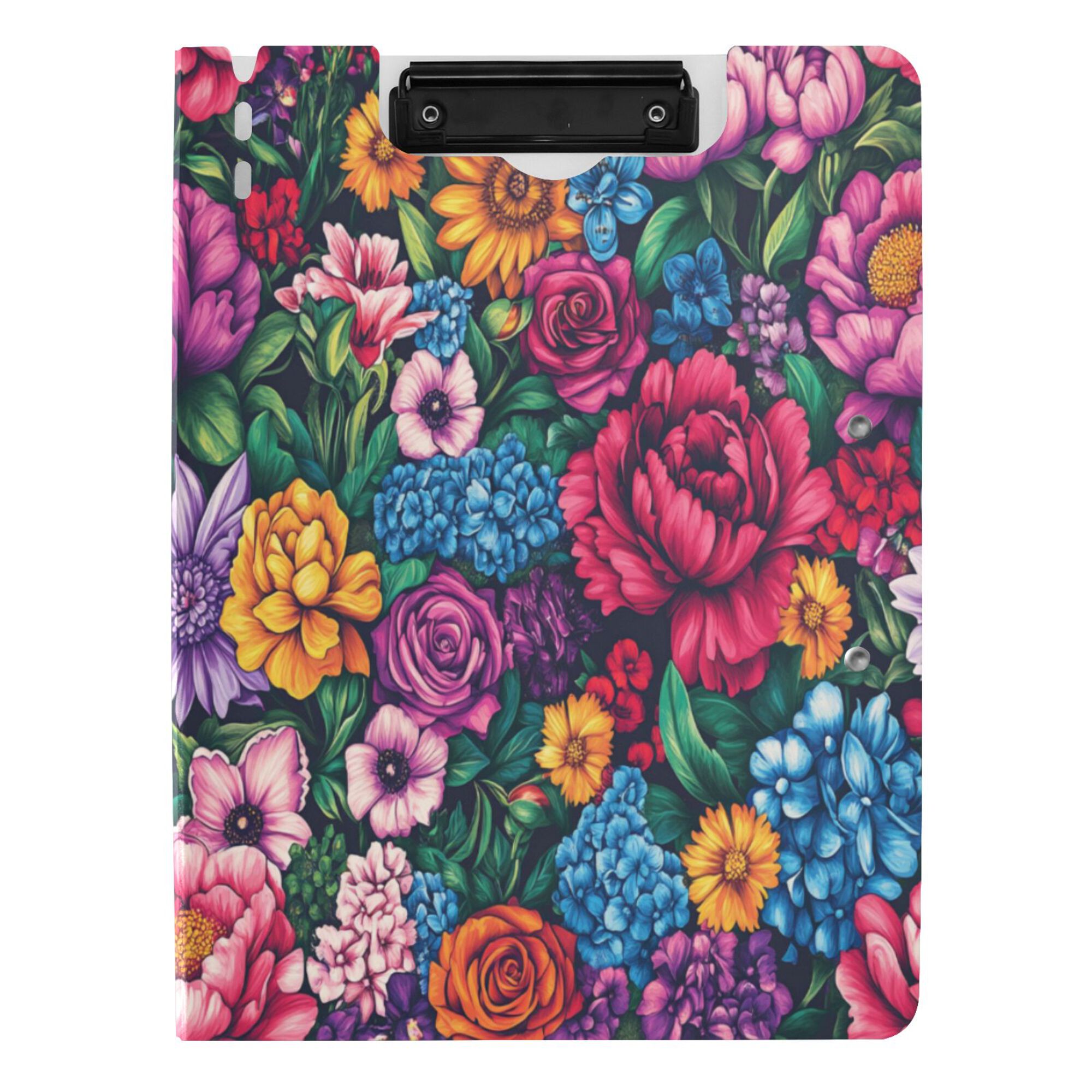 FORMRS A4 Clipboard Folder with Pen Holder Horizontal Foldable School Office Binder, Charming Floral Pattern