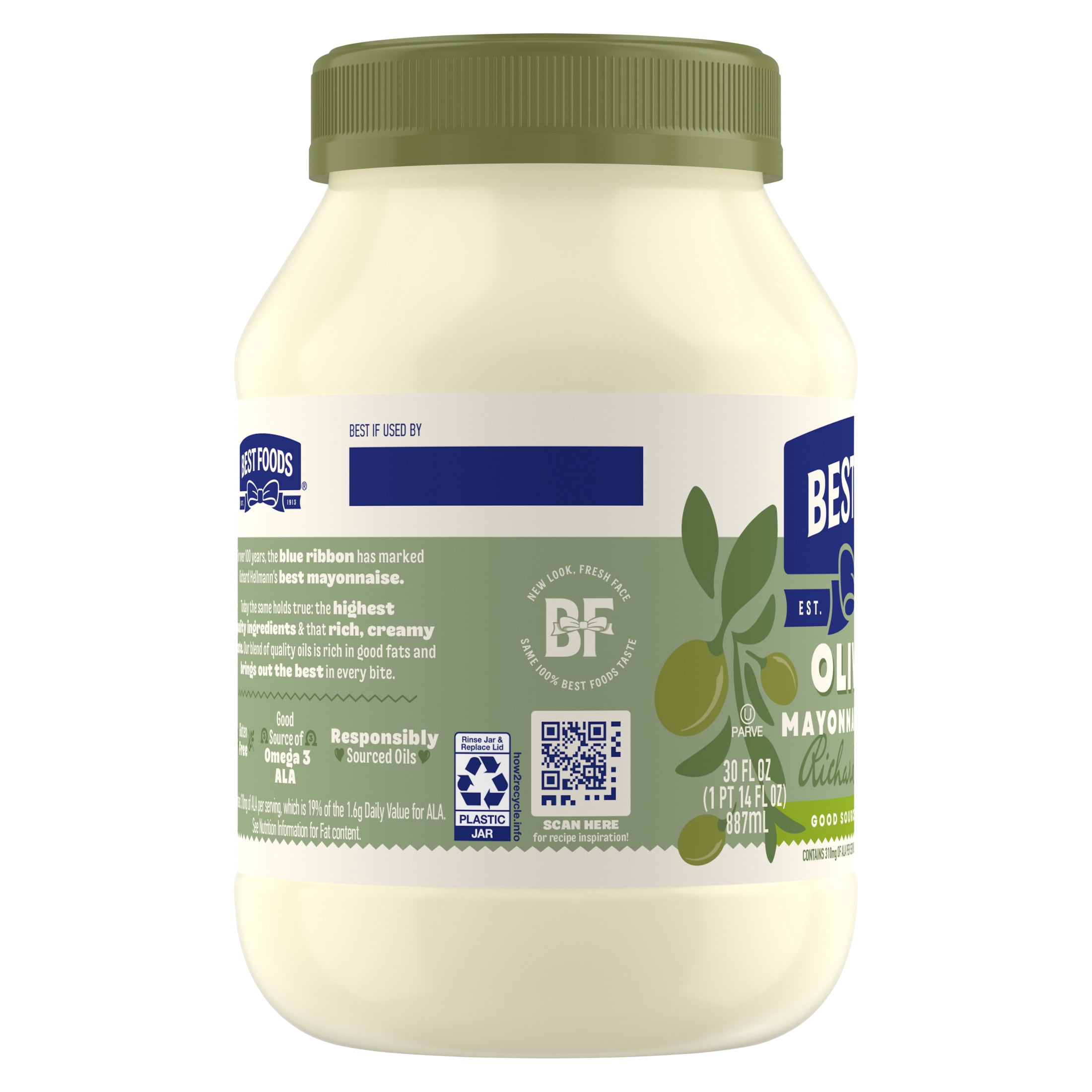 Best Foods High in Omega-3 ALA and Vitamin E Olive Oil Mayonnaise, 30 fl oz Jar