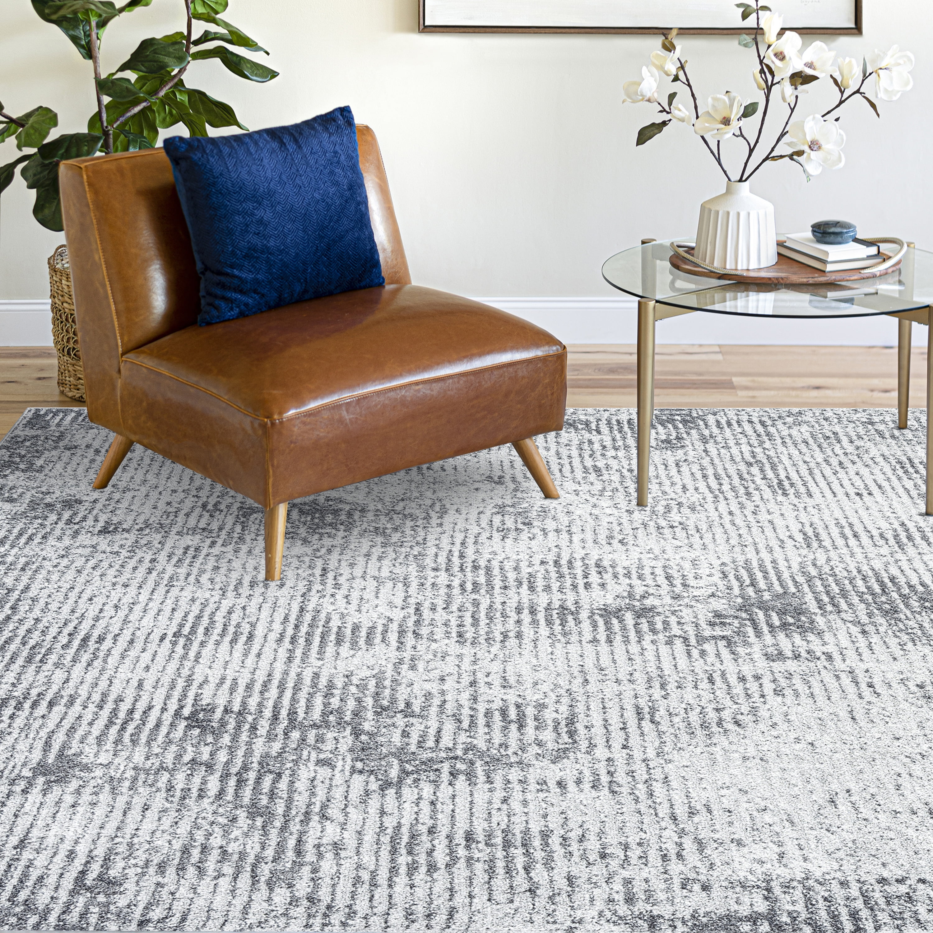 Contemporary 8x10 Area Rug (7'11'' x 10'3'') Abstract Gray, Cream Living Room Easy to Clean