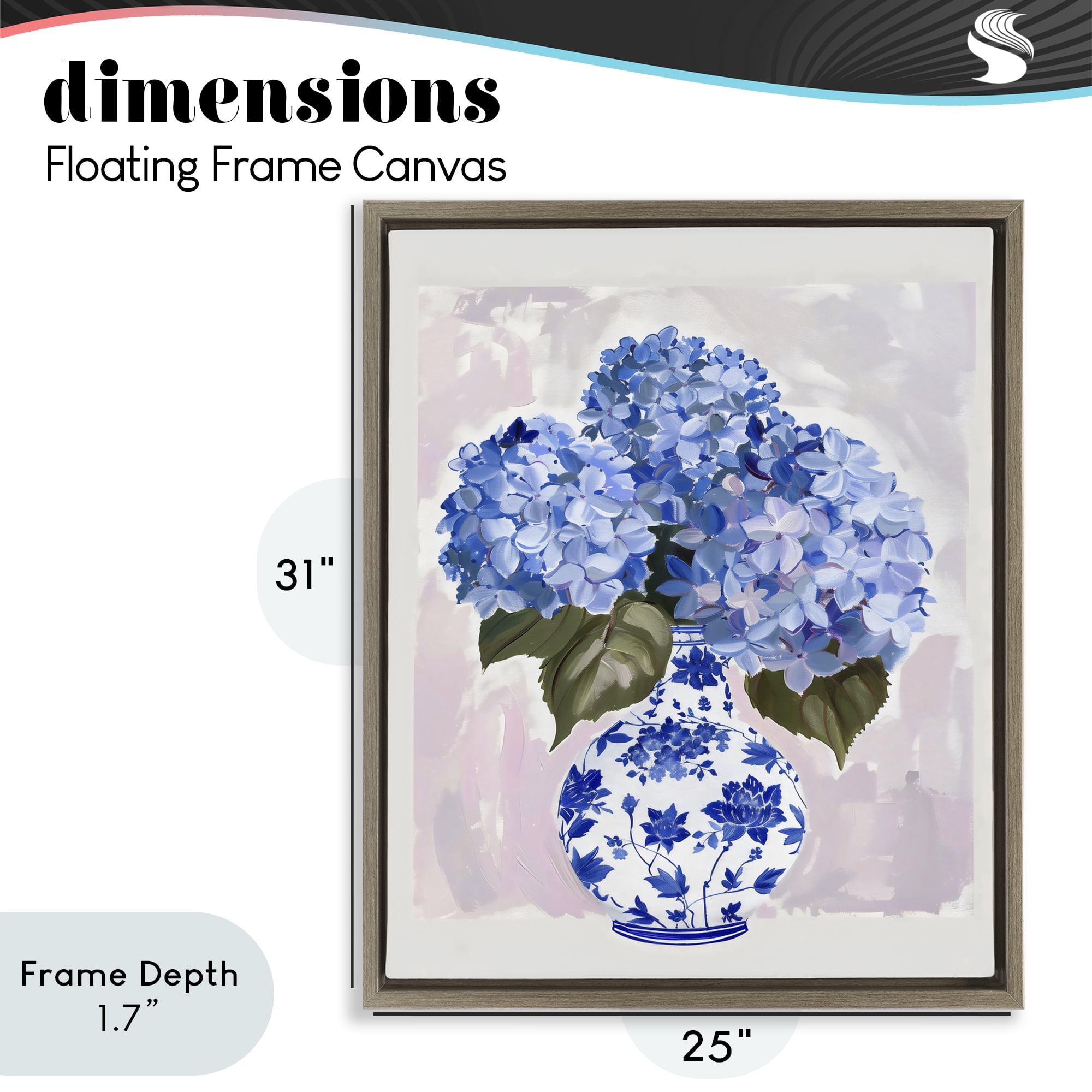 Stupell Industries Blue Hydrangea in Porcelain Vase Brown Framed Floater Canvas Wall Art, design by The Prints Vibe