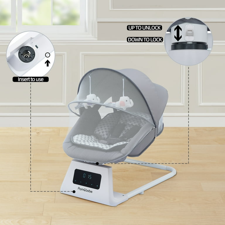 Pamo Babe Unisex Baby Swing for Newborns,5 Speeds with Remote Control,Canopy,Mosquito Net(Grey)