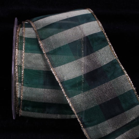 The Ribbon People Hunter Green and Gold Stripes Wired Craft Ribbon 2.5" x 17 Yards
