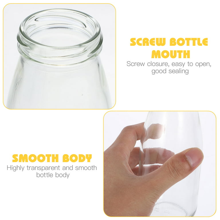 4pcs Milk Containers for Refrigerator Milk Jugs Glass Milk Bottles with Lids 250ml, Size: 13.8x5x5cm