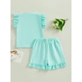 thumbnail image 3 of Infant Baby Girl Summer Flying Sleeve Round Neck T-Shirt with Ruffled Shorts Outfit, 3 of 8
