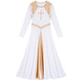 thumbnail image 2 of YiZYiF Kids Girls Lyrical Praise Dance Dress Metallic Cross Liturgical Maxi Gown Long Sleeve Worship Church Robe White 4, 2 of 5
