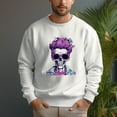 thumbnail image 2 of Men's 330g 100% Cotton Purple Haired Skull Pattern Dropped Shoulder Crew Neck Sweatshirt, 2 of 15