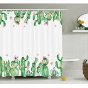 Cherry Blossom Bathroom Decor Cactus Decor Shower Curtain Mexico Style Tender Blossoms And Barren Heath Vegetation Fabric