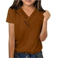 thumbnail image 2 of USSUMA Newborn Baby Girl Clothes V Neck Short Sleeve Solid Color Loose Fashion Simple Blouse Casual Tshirt Comfortable Girls Clothes for School Brown 11-12 Years Reduced Price, 2 of 7