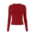 thumbnail image 5 of Crew Neck Long Sleeve Shirts For Women Loose Fitted Crew Neck T Shirts Classic Solid Color Fall Basic Work Tee Vacation Clothes Red L, 5 of 6