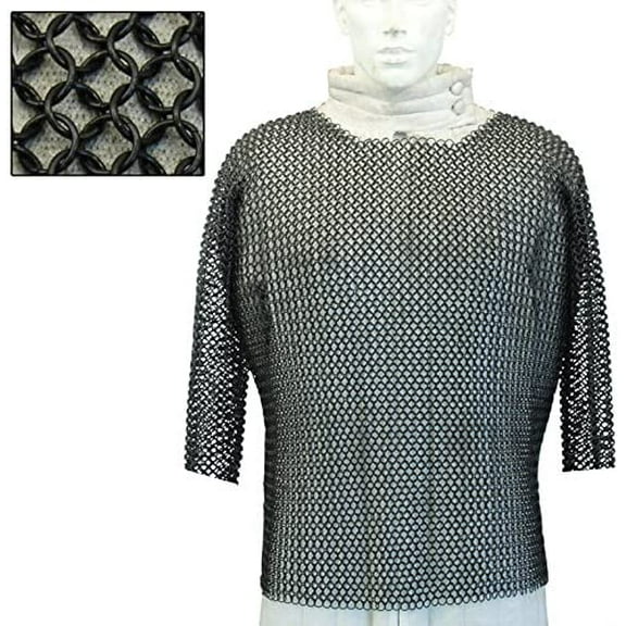 Armory Replicas Medieval Half Sleeve Habergeon Blackened Chainmail Medium Alternate Round & Riveted Pattern for enhanced durability Ideal for historical reenactments