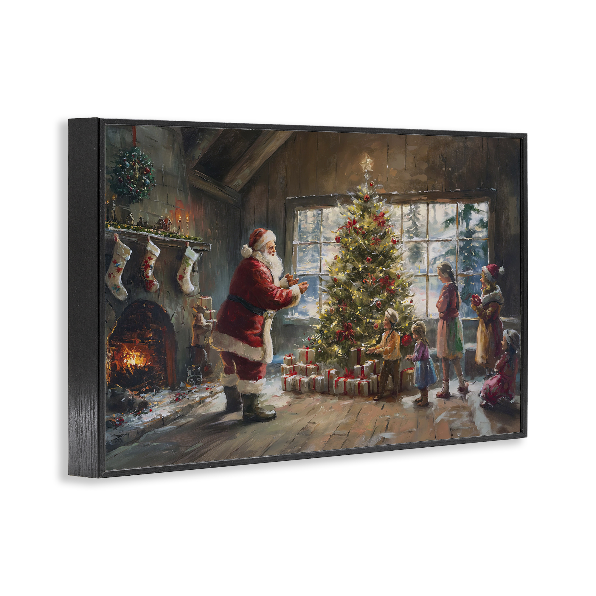 Stupell Industries Christmas Morning Family Holiday Painting Black Framed Art Prints Wall Art, 30 x 20